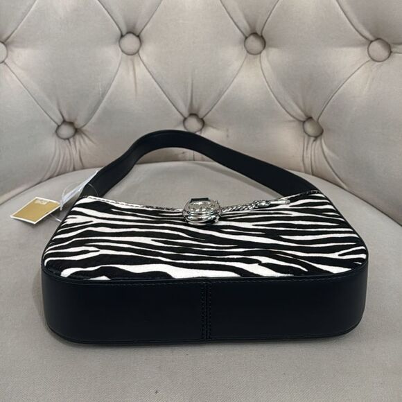 Michael Kors Lyra Black and White Calf Hair Leather Pouchette - Picture 8 of 11